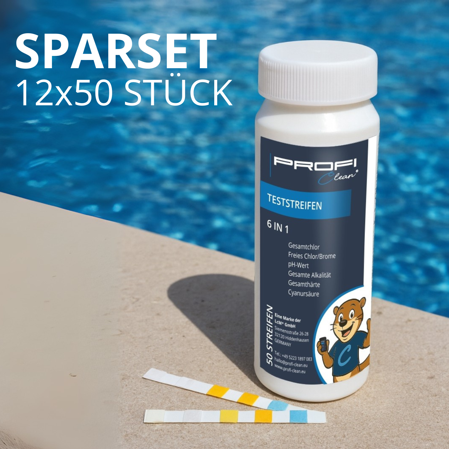 50 Stück 6-in-1 Pool Teststreifen Chlor pH-Wert Alkalinität und mehr - 12 x 50 Stück (600 Stück)