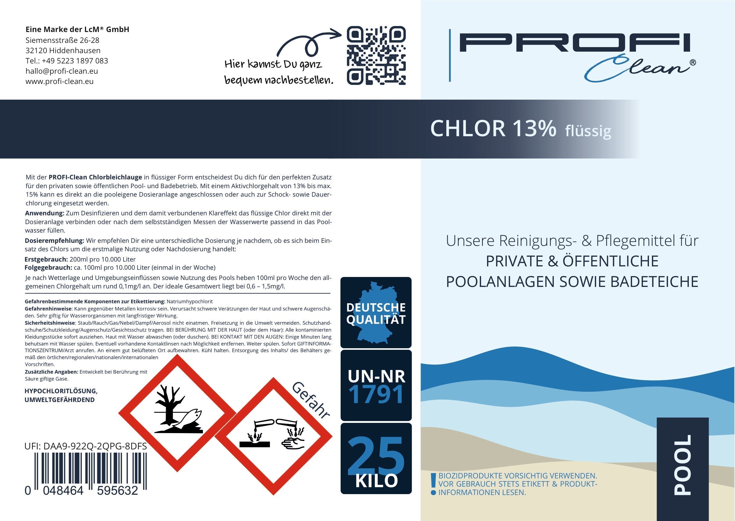 Perfekte Poolpflege: Chlorreiniger & pH-Minus Flüssig Etikett Chlor
