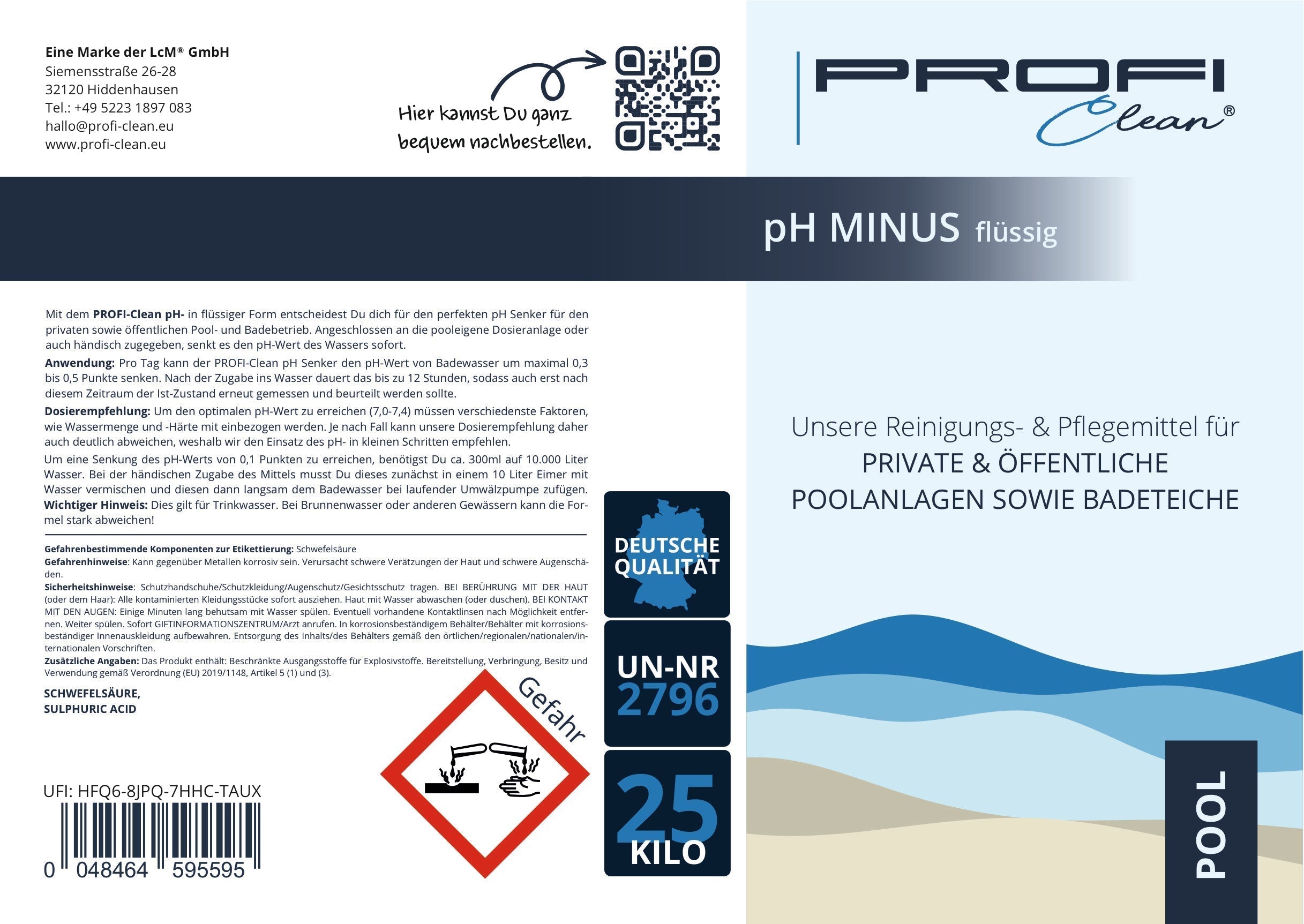Perfekte Poolpflege: Chlorreiniger & pH-Minus Flüssig Etikett ph-