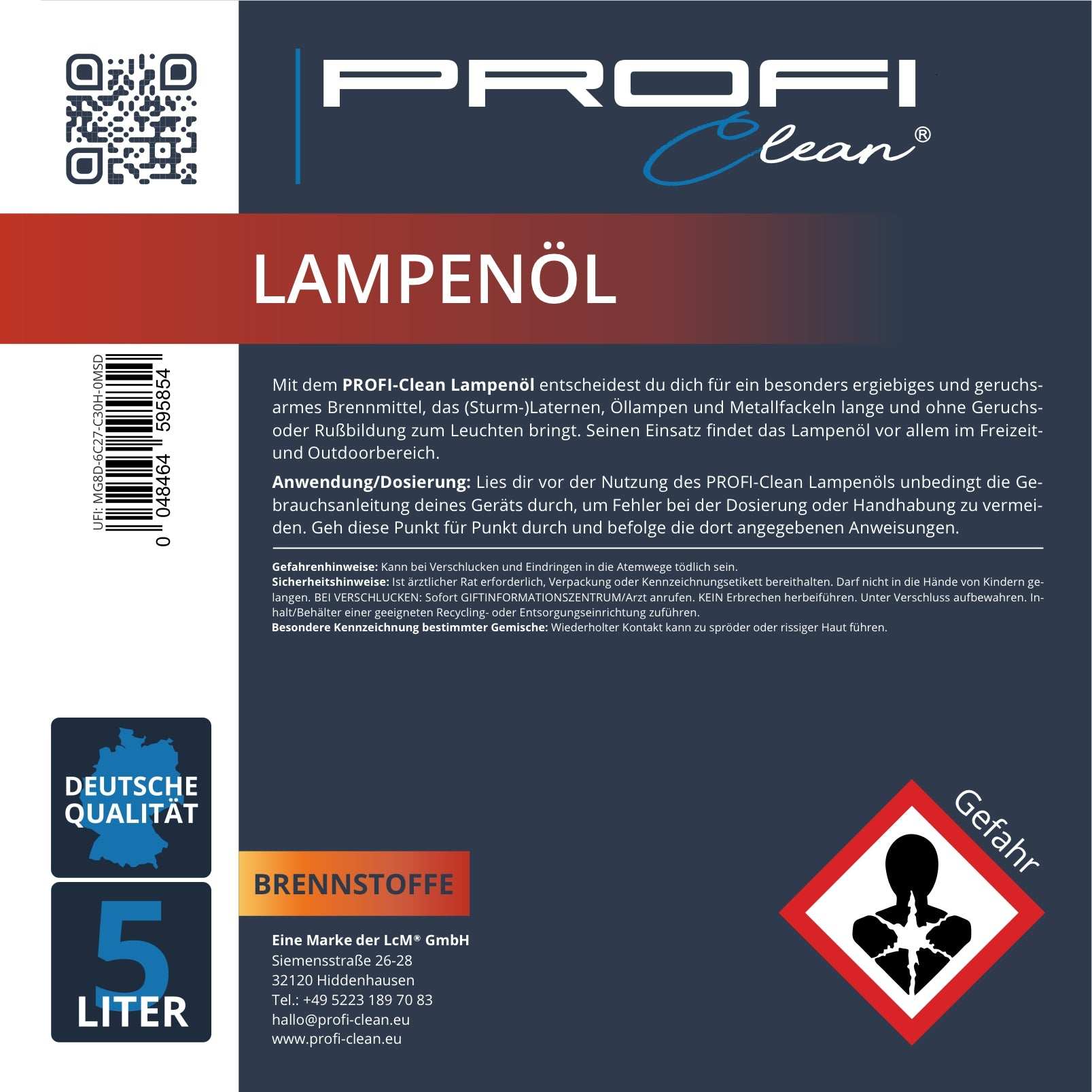 Lampenöl für Tischlampen, Fackeln, Öllampen Etikett