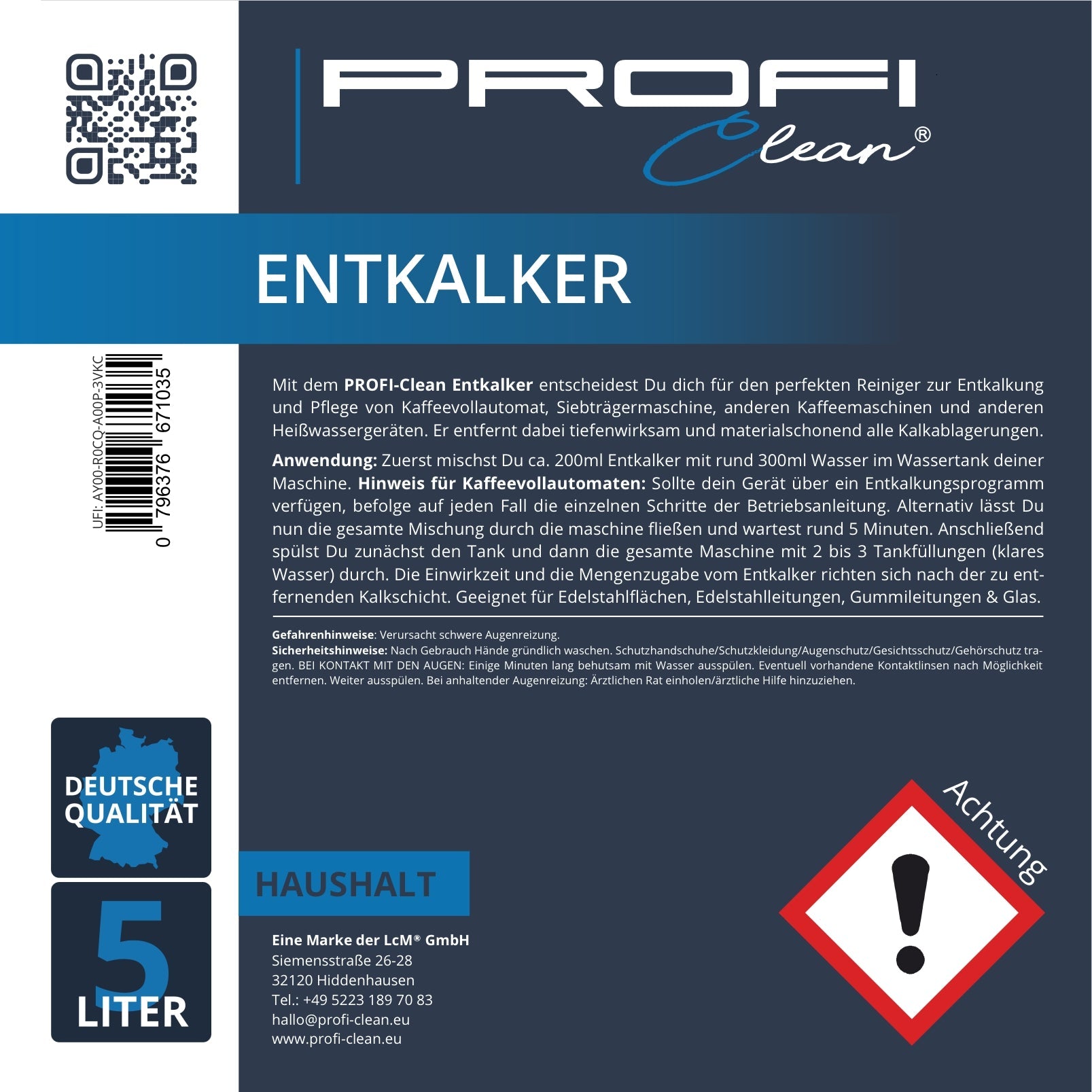 Entkalker Kalkentferner universal flüssig Etikett