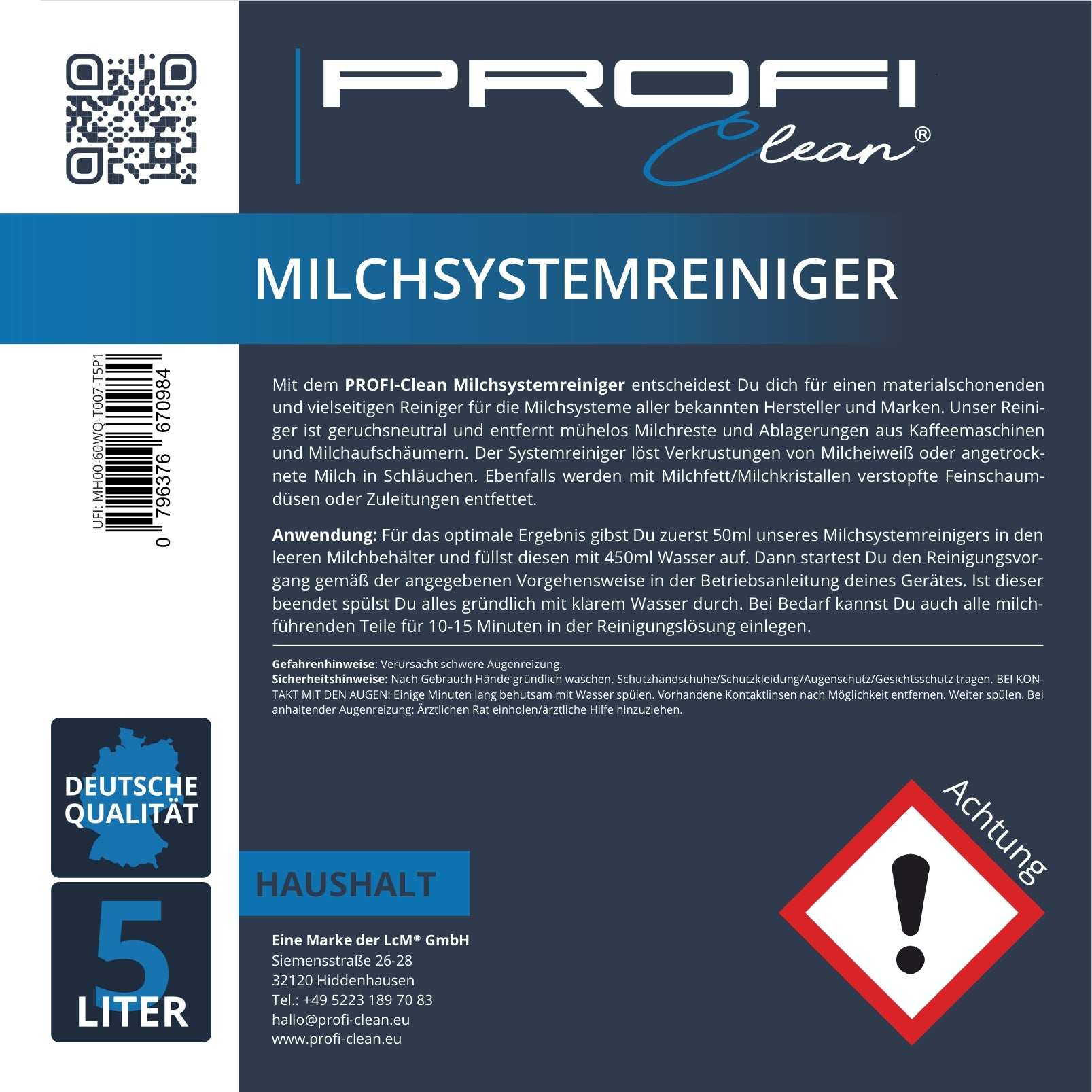 Milchsystemreiniger für Geräte aller bekannten Hersteller Etikett
