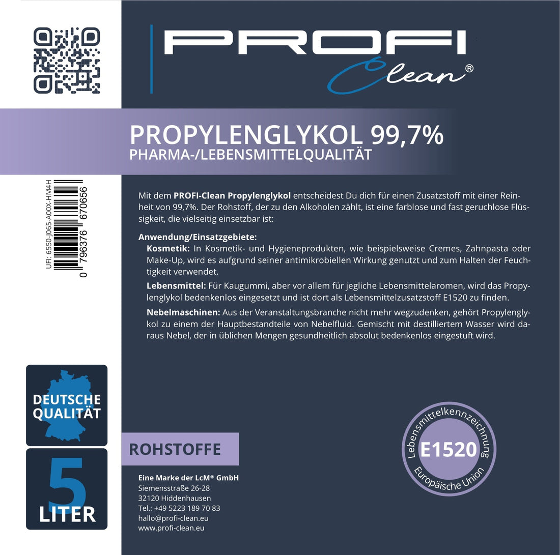 Propylenglykol 99,7% PG E1520 Pharma-/Lebensmittelqualität Etikett