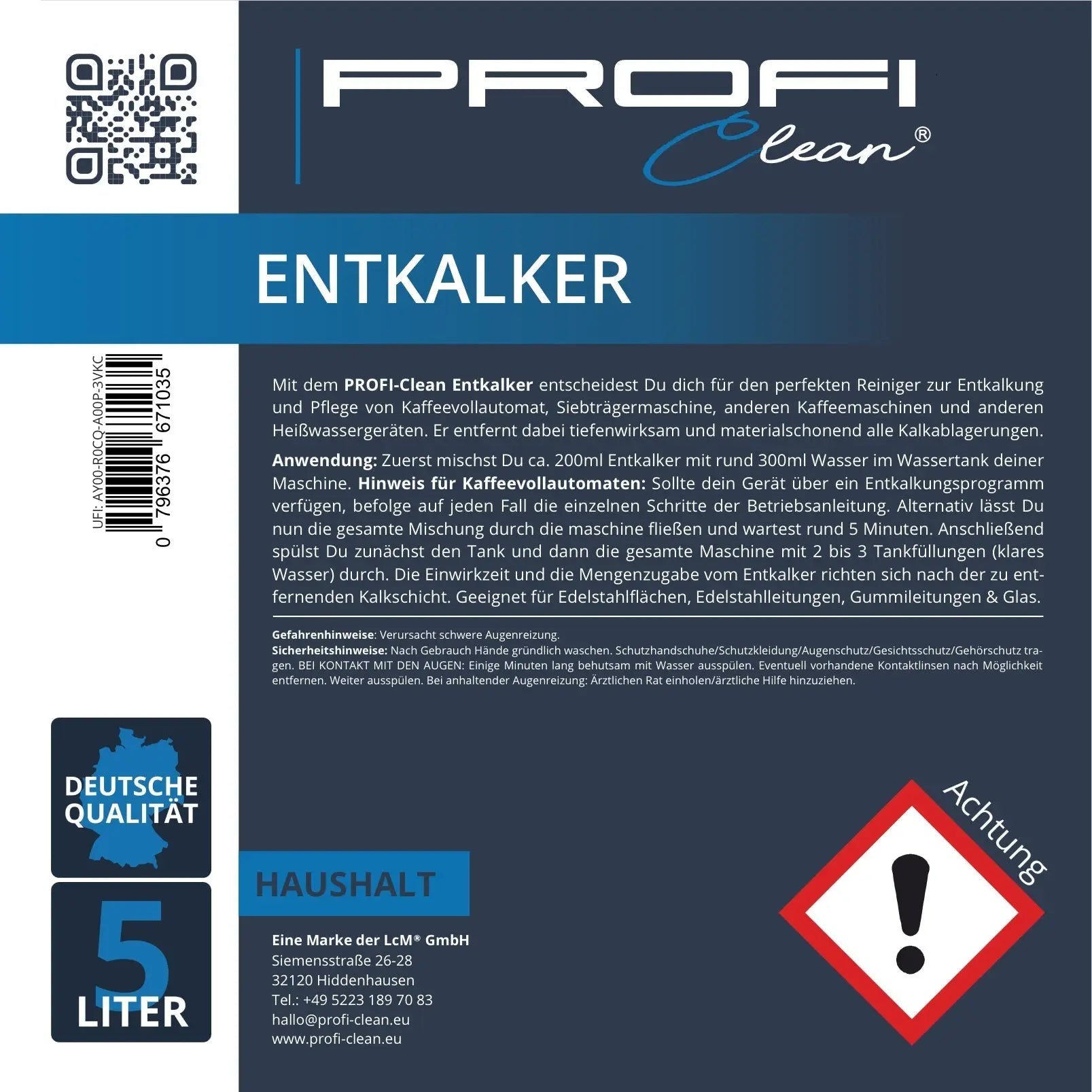 Entkalker Kalkentferner universal flüssig Etikett