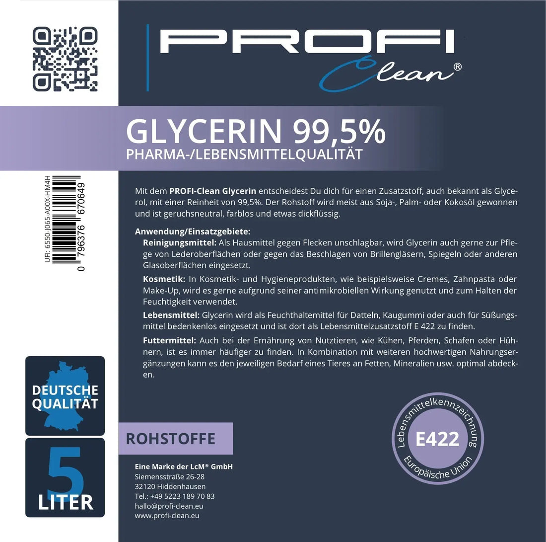 Glycerin 99,5% VG E422 Pharma-/Lebensmittelqualität Etikett