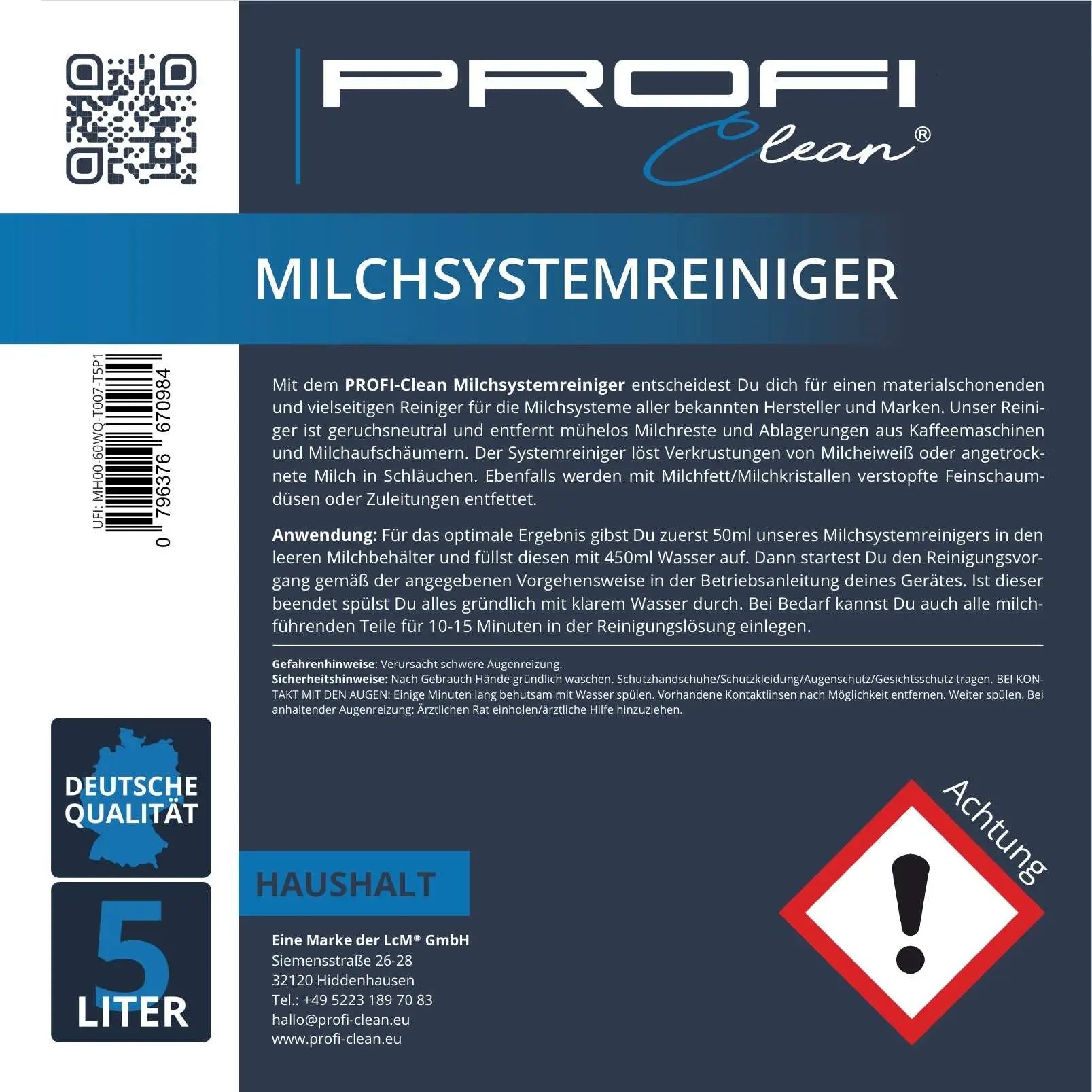 Milchsystemreiniger für Geräte aller bekannten Hersteller Etikett