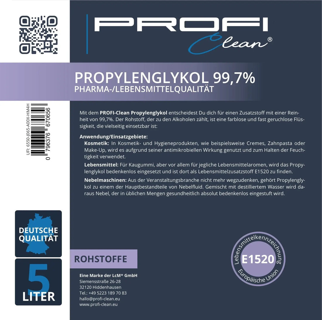 Propylenglykol 99,7% PG E1520 Pharma-/Lebensmittelqualität Etikett