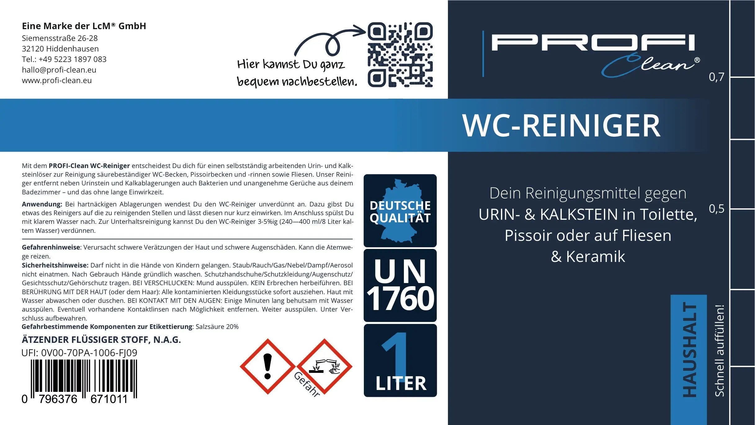WC Reiniger entfernt Urin/Kalkstein mit Spritzeinsatz - 1 Liter