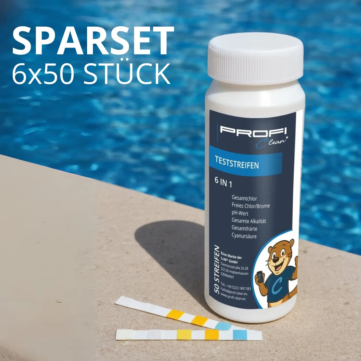 50 Stück 6-in-1 Pool Teststreifen Chlor pH-Wert Alkalinität und mehr - 6 x 50 Stück (300 Stück)