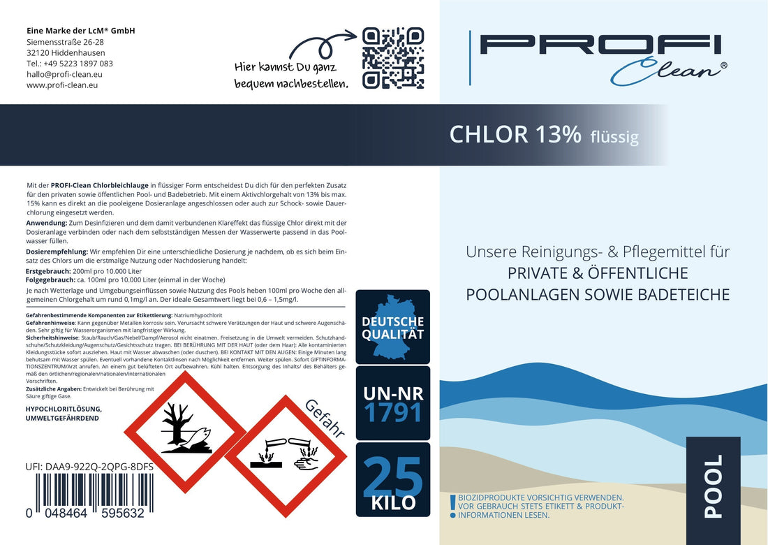 Perfekte Poolpflege: Chlorreiniger &amp; pH-Minus Flüssig Etikett Chlor