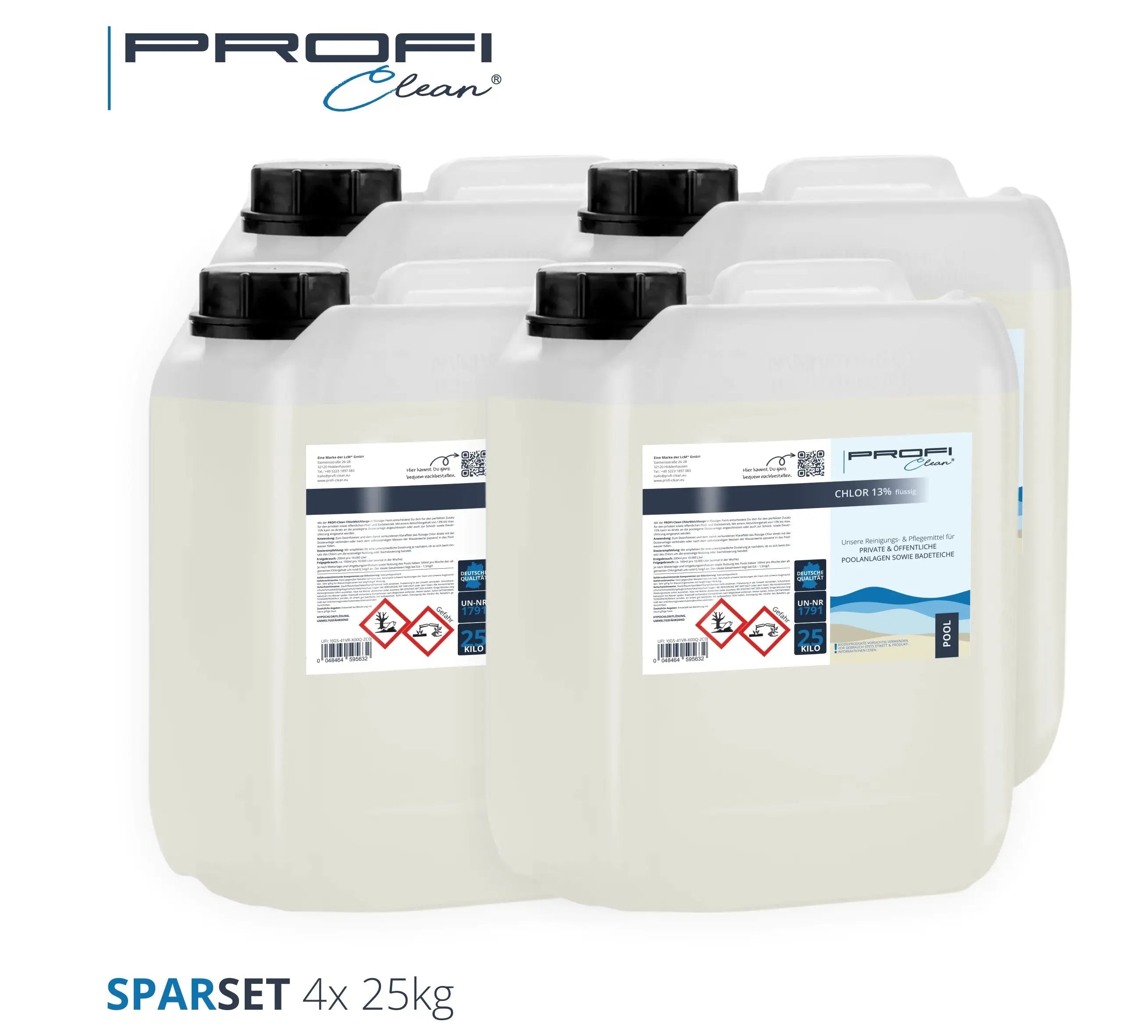 Chlorreiniger 13 % – Effektive Desinfektion Poolreinigung &amp; Schimmelentfernung - 4 x 25 kg