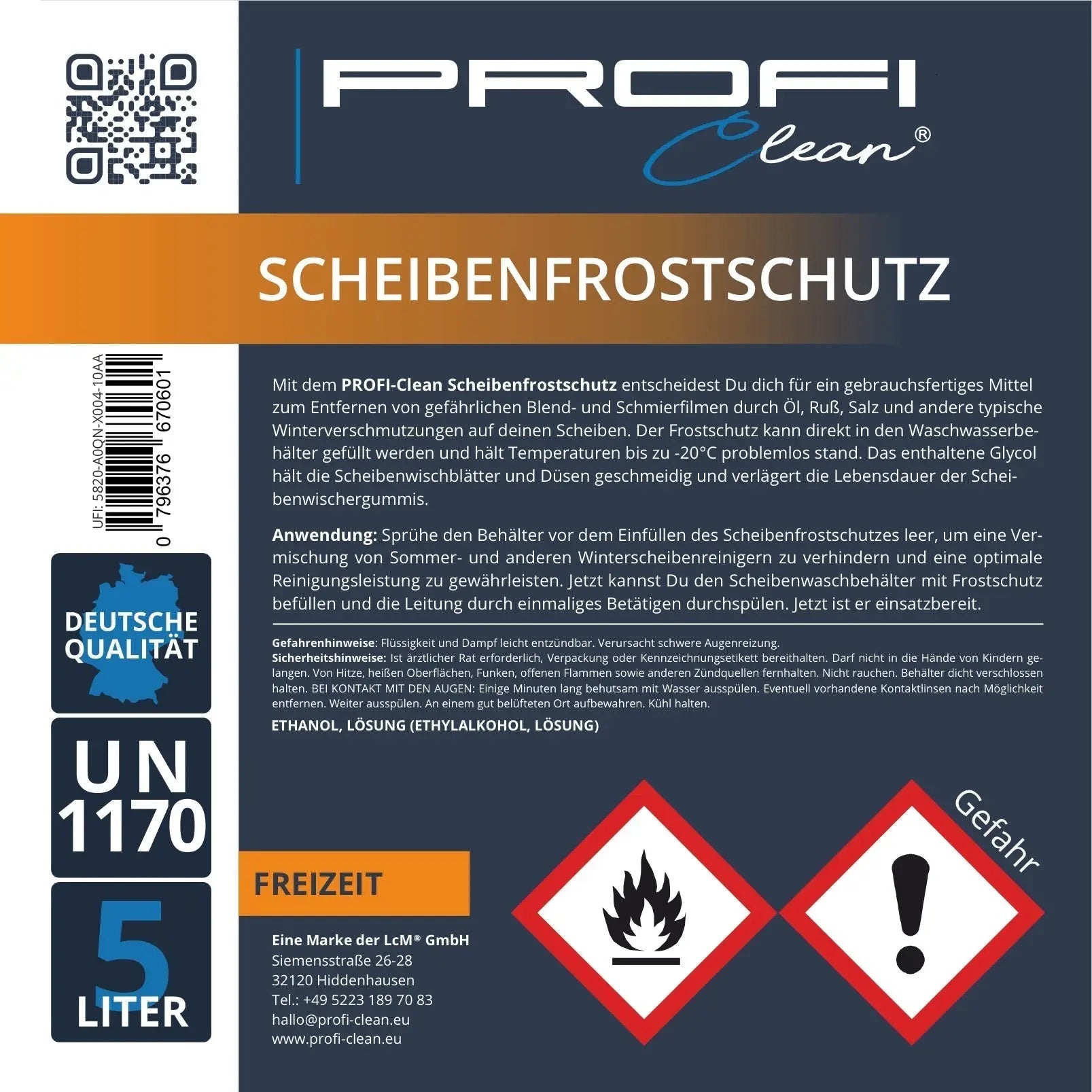 Scheibenfrostschutz gebrauchsfertig wirksam bis -20 °C Etikett