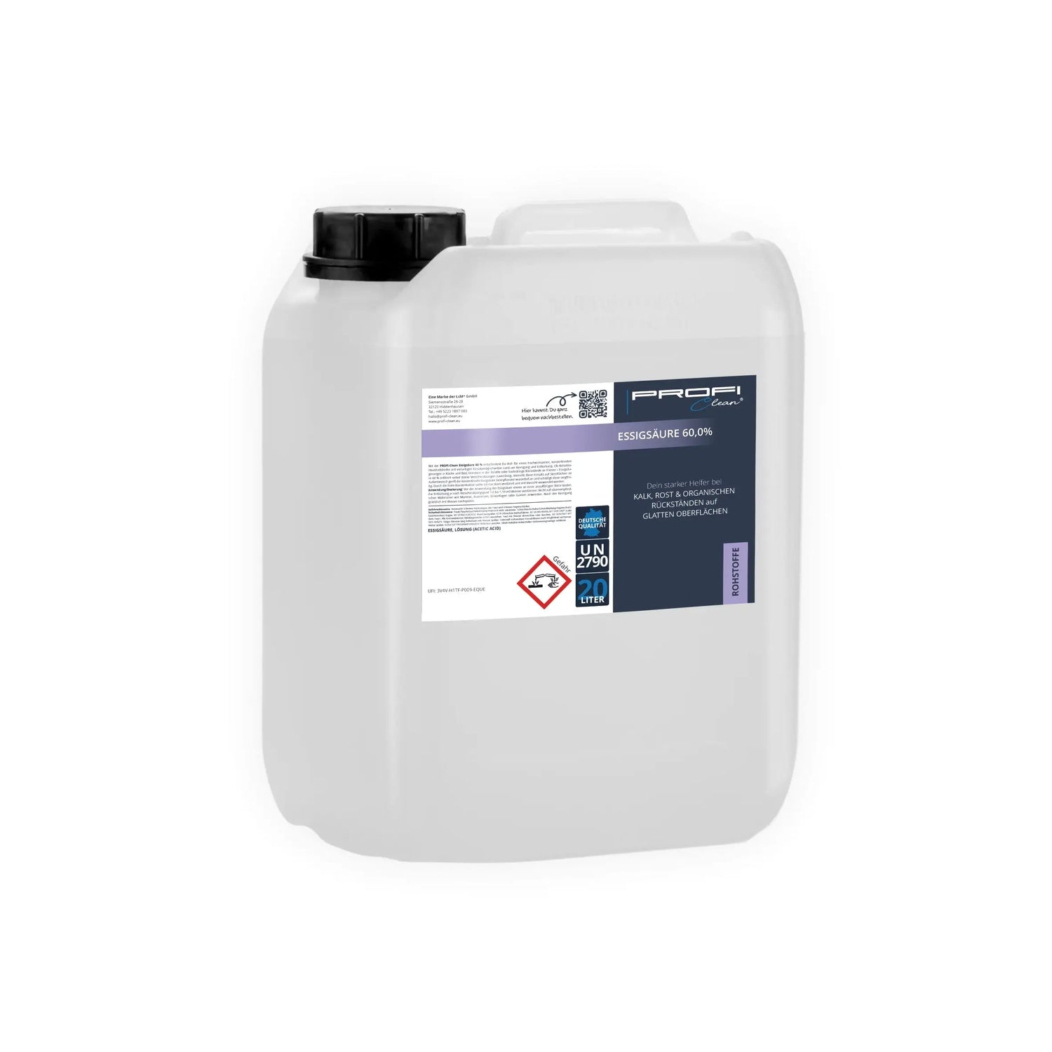 SPARPAKET Essigsäure 60 % im 20 Liter Kanister – Profi Entkalker Rostentferner Reiniger – Industriequalität - 20 Liter
